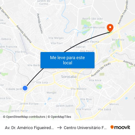 Av. Dr. Américo Figueiredo, 467 to Centro Universitário Facens map