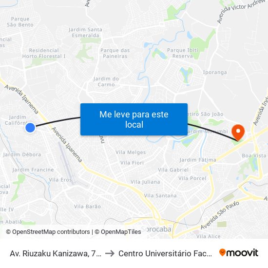 Av. Riuzaku Kanizawa, 740 to Centro Universitário Facens map
