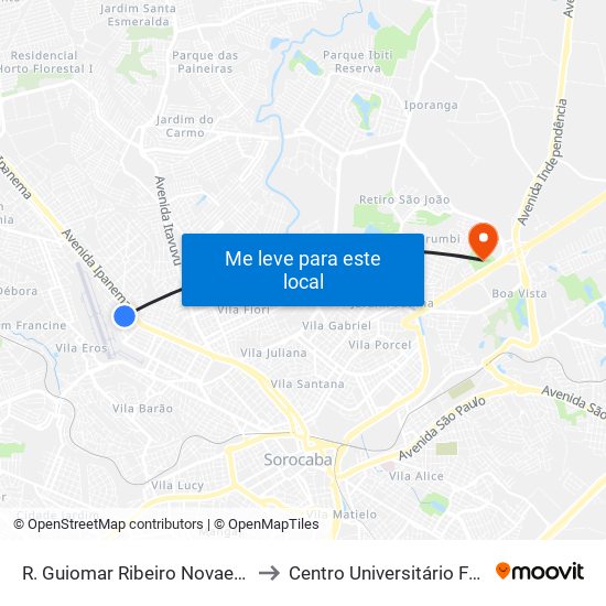 R. Guiomar Ribeiro Novaes, 286 to Centro Universitário Facens map