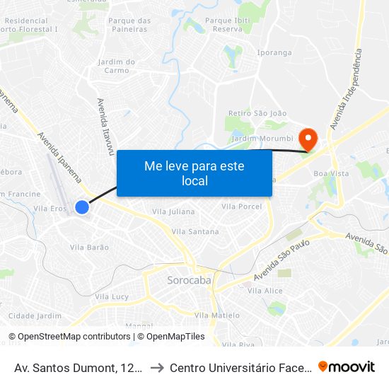Av. Santos Dumont, 1200 to Centro Universitário Facens map
