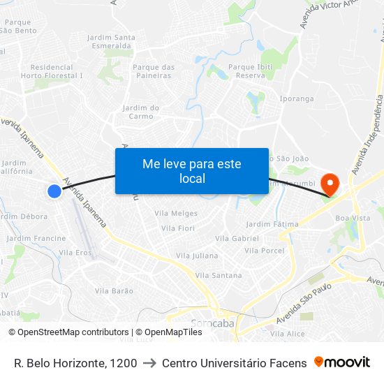 R. Belo Horizonte, 1200 to Centro Universitário Facens map