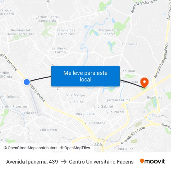 Avenida Ipanema, 439 to Centro Universitário Facens map