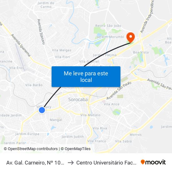 Av. Gal. Carneiro, Nº 1032. to Centro Universitário Facens map