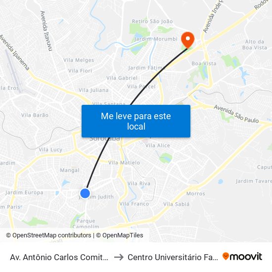 Av. Antônio Carlos Comitre, Sn to Centro Universitário Facens map