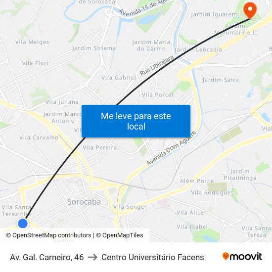 Av. Gal. Carneiro, 46 to Centro Universitário Facens map
