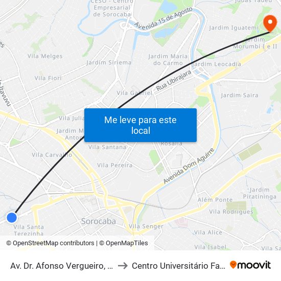 Av. Dr. Afonso Vergueiro, 2284 to Centro Universitário Facens map