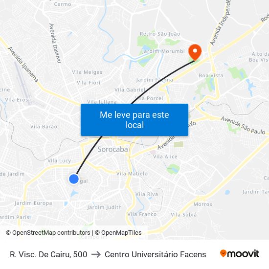 R. Visc. De Cairu, 500 to Centro Universitário Facens map