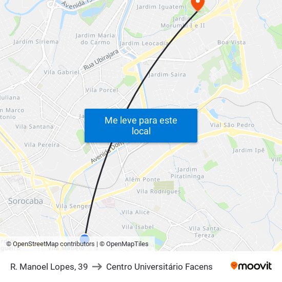 R. Manoel Lopes, 39 to Centro Universitário Facens map