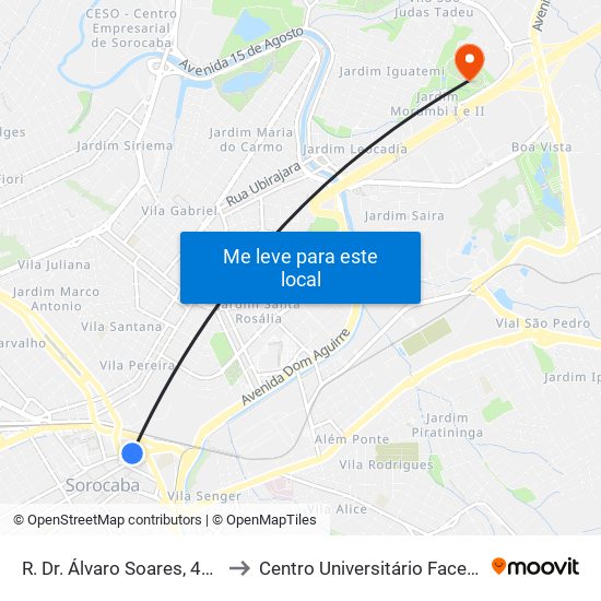 R. Dr. Álvaro Soares, 401 to Centro Universitário Facens map
