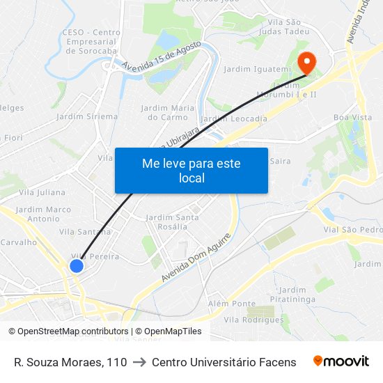 R. Souza Moraes, 110 to Centro Universitário Facens map