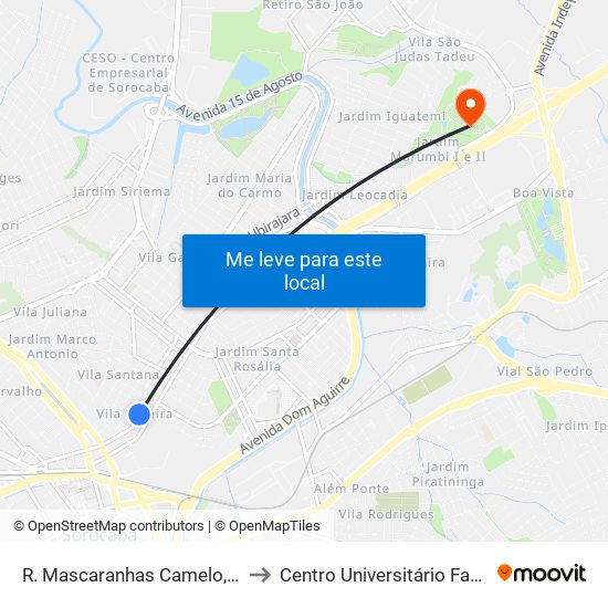 R. Mascaranhas Camelo, 867 to Centro Universitário Facens map