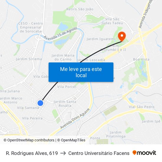 R. Rodrigues Alves, 619 to Centro Universitário Facens map