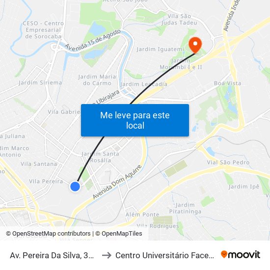 Av. Pereira Da Silva, 351 to Centro Universitário Facens map