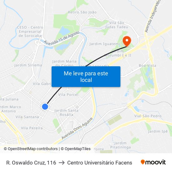R. Oswaldo Cruz, 116 to Centro Universitário Facens map