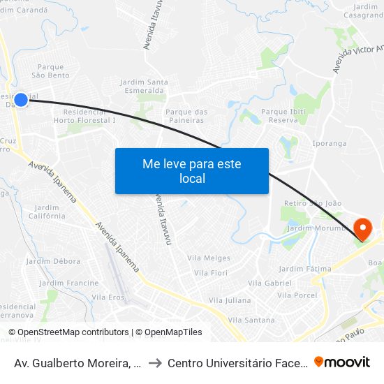 Av. Gualberto Moreira, Sn to Centro Universitário Facens map