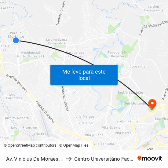 Av. Vinícius De Moraes, Sn to Centro Universitário Facens map