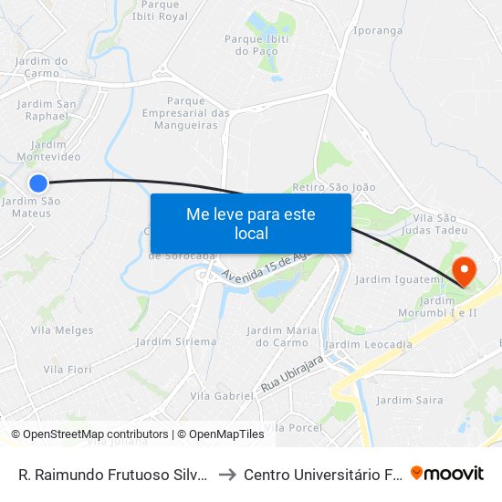 R. Raimundo Frutuoso Silva, 1021 to Centro Universitário Facens map