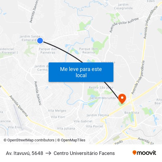 Av. Itavuvú, 5648 to Centro Universitário Facens map