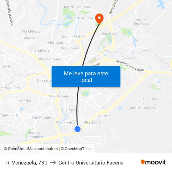 R. Venezuela, 730 to Centro Universitário Facens map