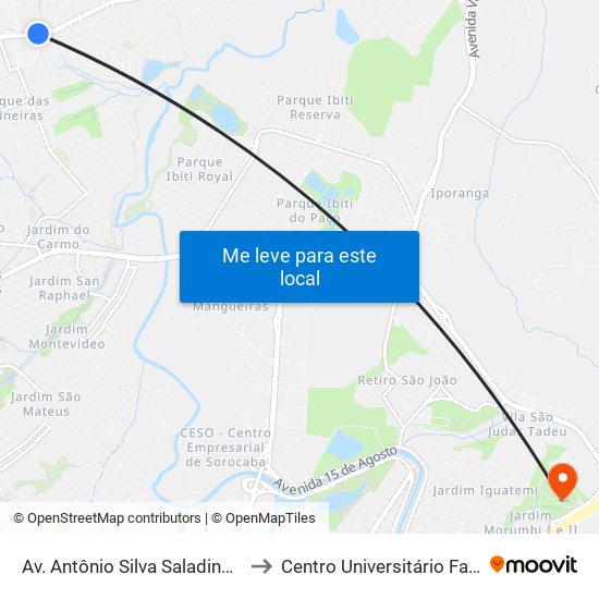 Av. Antônio Silva Saladino, 689 to Centro Universitário Facens map