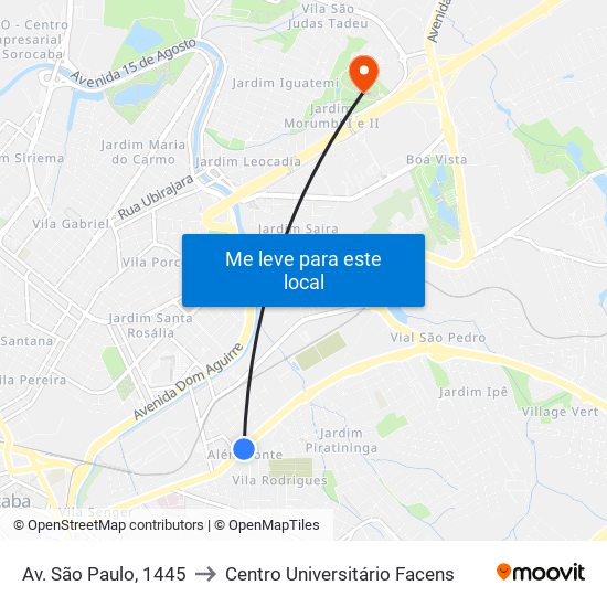 Av. São Paulo, 1445 to Centro Universitário Facens map
