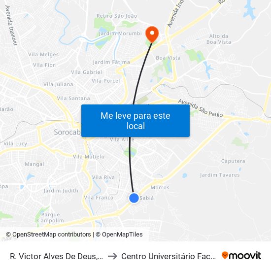 R. Victor Alves De Deus, 57 to Centro Universitário Facens map