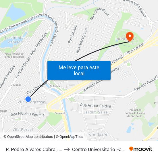 R. Pedro Álvares Cabral, 480 to Centro Universitário Facens map