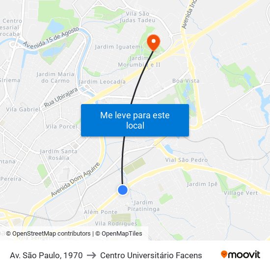 Av. São Paulo, 1970 to Centro Universitário Facens map