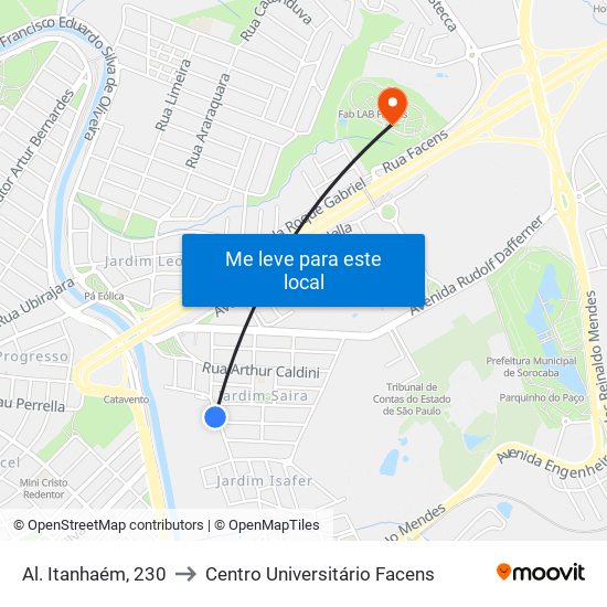 Al. Itanhaém, 230 to Centro Universitário Facens map