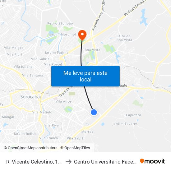 R. Vicente Celestino, 184 to Centro Universitário Facens map