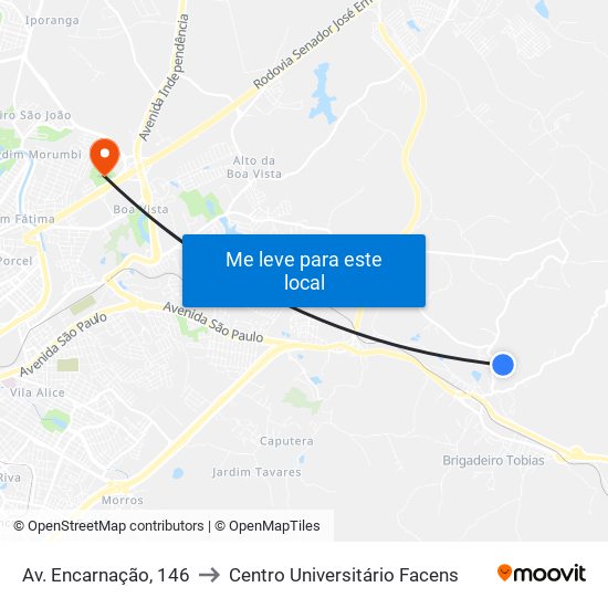 Av. Encarnação, 146 to Centro Universitário Facens map