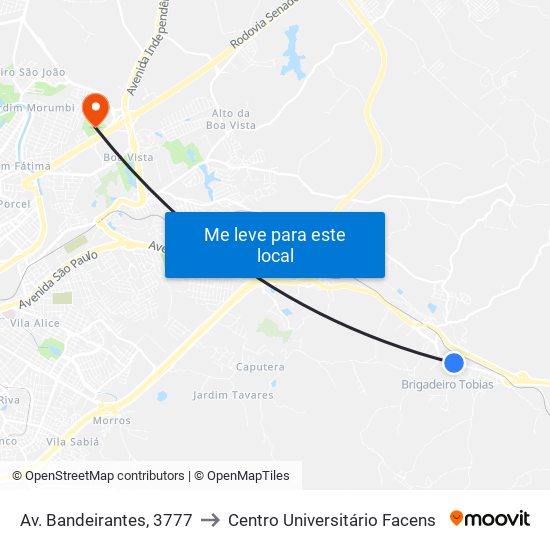 Av. Bandeirantes, 3777 to Centro Universitário Facens map