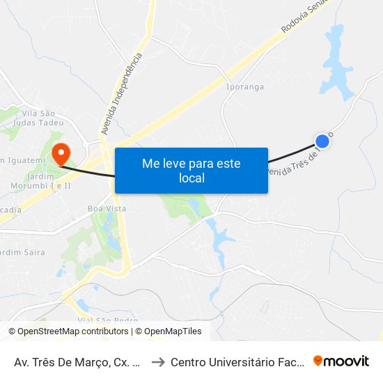 Av. Três De Março, Cx. 200 to Centro Universitário Facens map