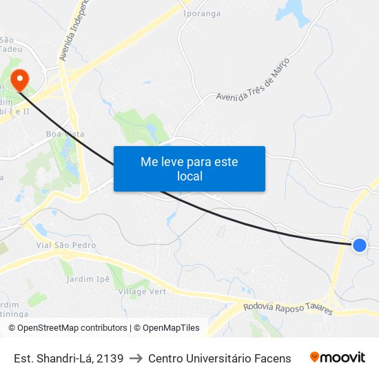 Est. Shandri-Lá, 2139 to Centro Universitário Facens map