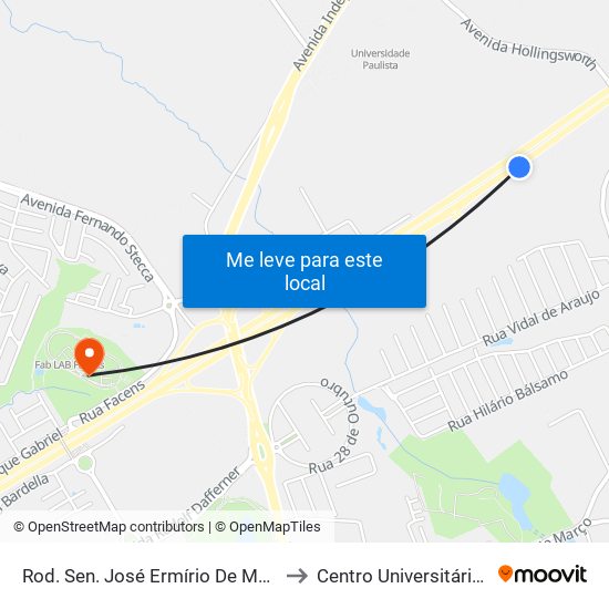 Rod. Sen. José Ermírio De Moraes , Km 3 to Centro Universitário Facens map