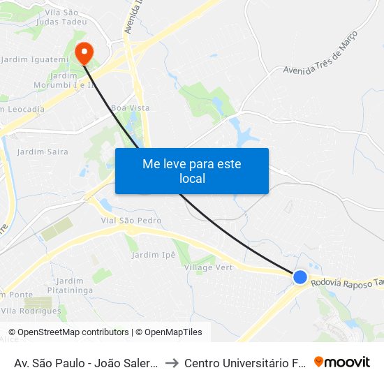 Av. São Paulo - João Salerno , Sn to Centro Universitário Facens map