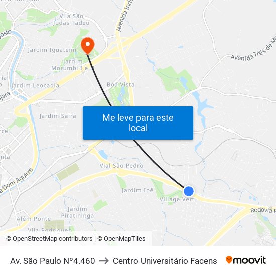 Av. São Paulo Nº4.460 to Centro Universitário Facens map