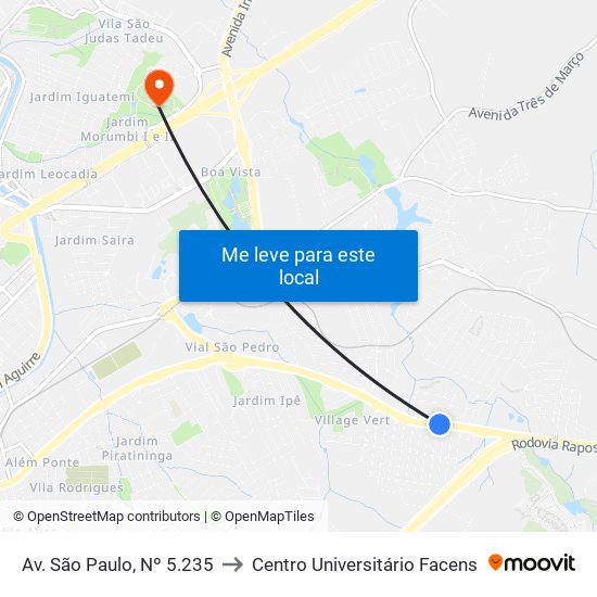 Av. São Paulo, Nº 5.235 to Centro Universitário Facens map