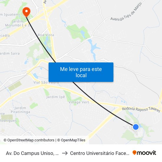 Av. Do Campus Uniso, Sn to Centro Universitário Facens map