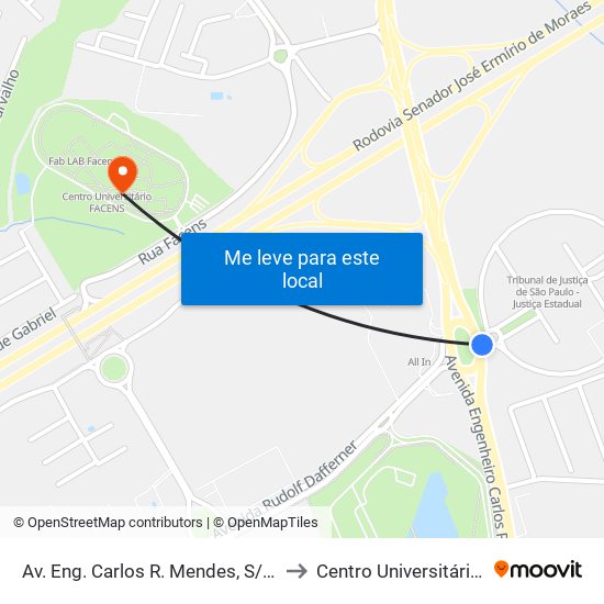 Av. Eng. Carlos R. Mendes, S/Nº.  ""Fórum"" to Centro Universitário Facens map