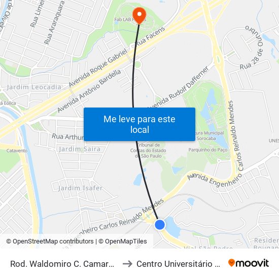 Rod. Waldomiro C. Camargo, S/Nº to Centro Universitário Facens map