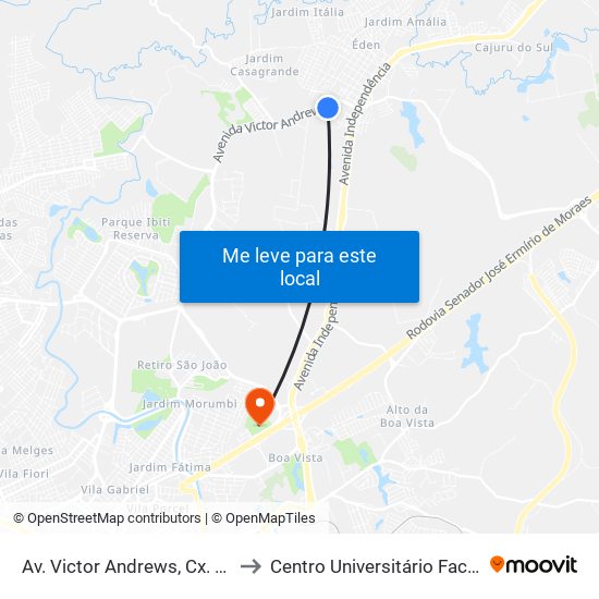 Av. Victor Andrews, Cx. 540 to Centro Universitário Facens map