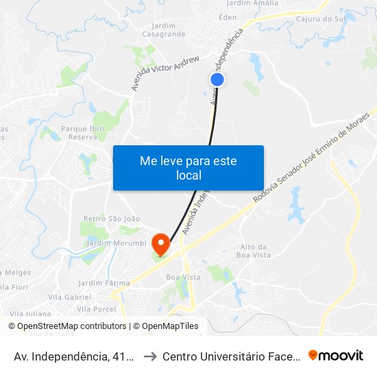 Av. Independência, 4193 to Centro Universitário Facens map