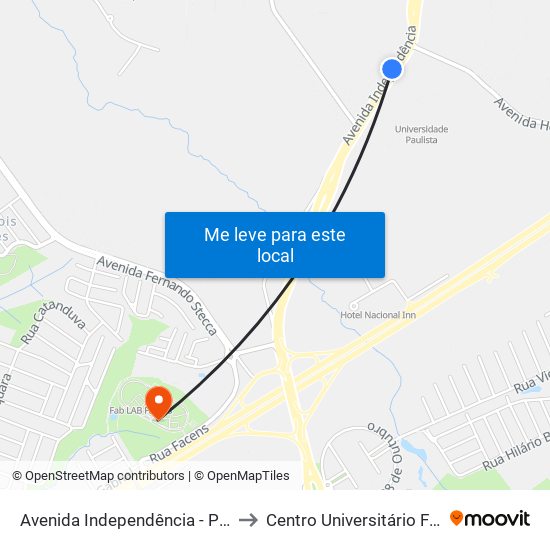 Avenida Independência - Pepsico to Centro Universitário Facens map