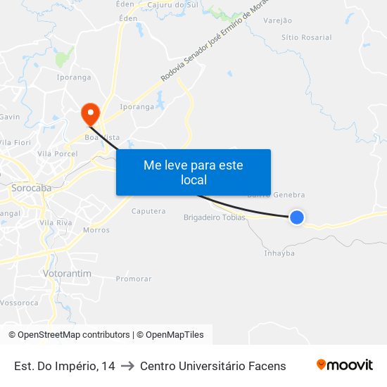 Est. Do Império, 14 to Centro Universitário Facens map