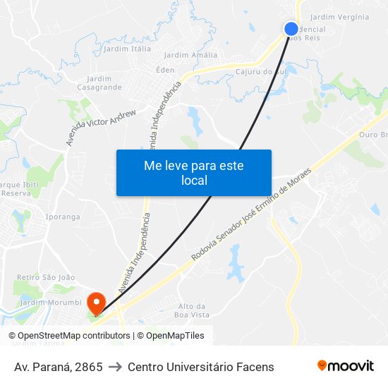 Av. Paraná, 2865 to Centro Universitário Facens map