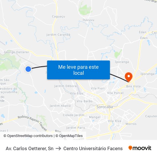 Av. Carlos Oetterer, Sn to Centro Universitário Facens map