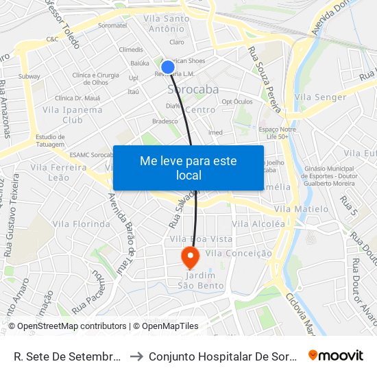 R. Sete De Setembro, 26 to Conjunto Hospitalar De Sorocaba map