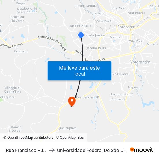 Rua  Francisco Ruíz Miranda, S/N to Universidade Federal De São Carlos - Campus Sorocaba map