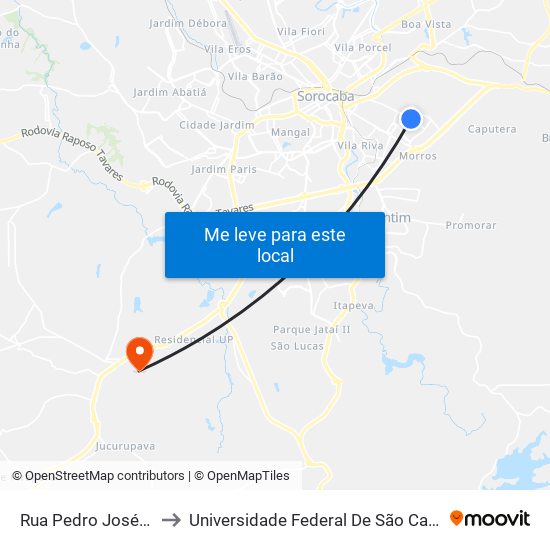 Rua  Pedro José Senger, 1708 to Universidade Federal De São Carlos - Campus Sorocaba map